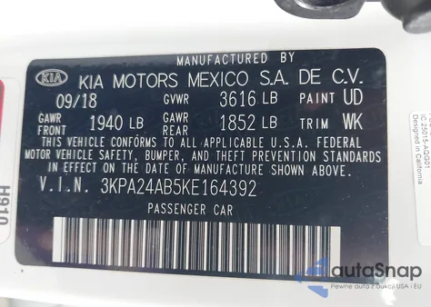 2019 Kia Rio S z USA, uszkodzony, nr VIN 3KPA24AB5KE164392